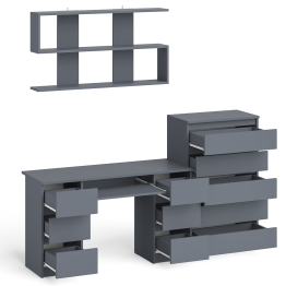 Стол для работы МС-2 с высоким комодом на пять ящиков и навесной полкой Мори