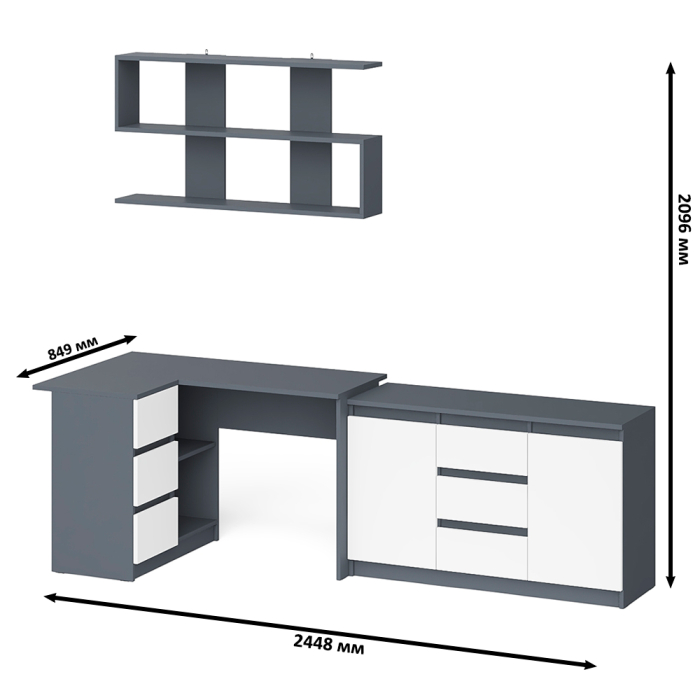 Домашние кабинеты, Угловой компьютерный стол Мори МС-16 левый с верхней полкой и тумбой-комодом 1200-3