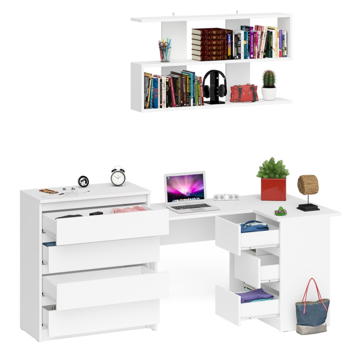 Домашние кабинеты, Книжная навесная полка Мори с угловым компьютерным столом МС-16 правым и комодом Мори МК800.4