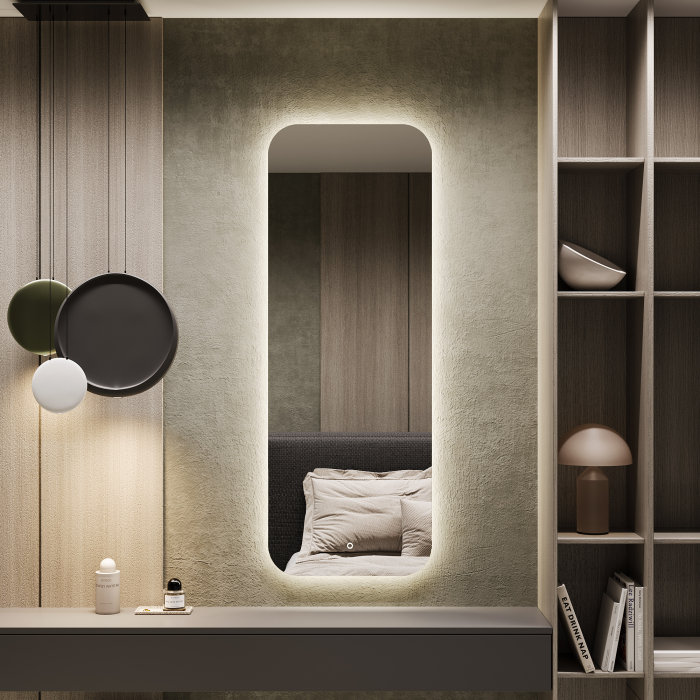 Зеркала в спальню, Зеркало с нейтральной подсветкой GENGLASS KUVINO NF LED M, с сенсорным выключателем 49х149 см