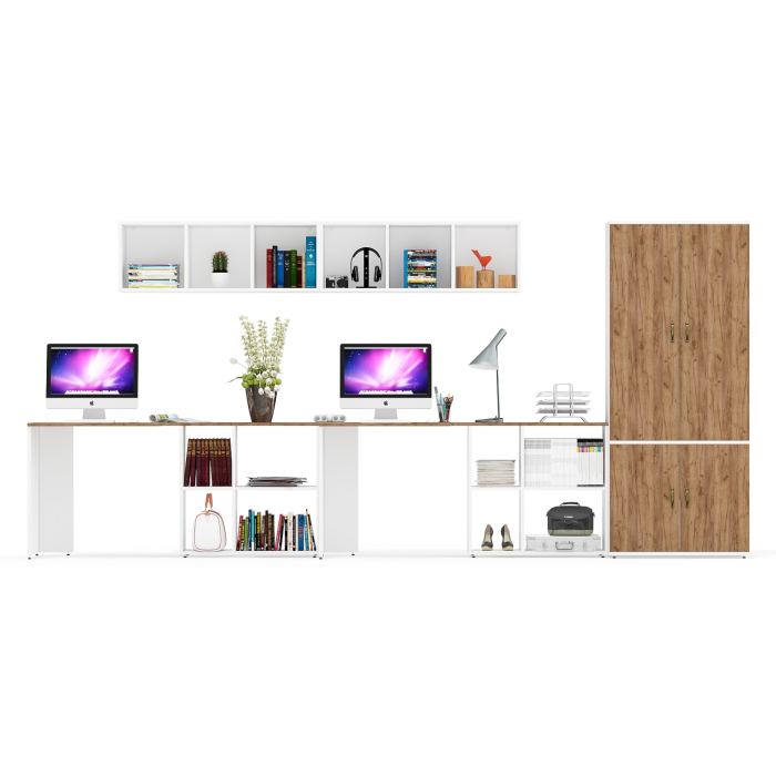 Домашние кабинеты, Два письменных стола-трансформера с навесными полками и шкаф для одежы и вещей Лидер-8