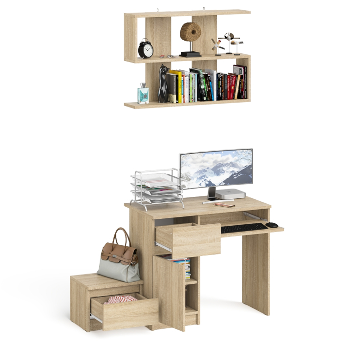 Прямые компьютерные столы, Стол компьютерный Мори МС-1 левый с тумбой и полкой 900