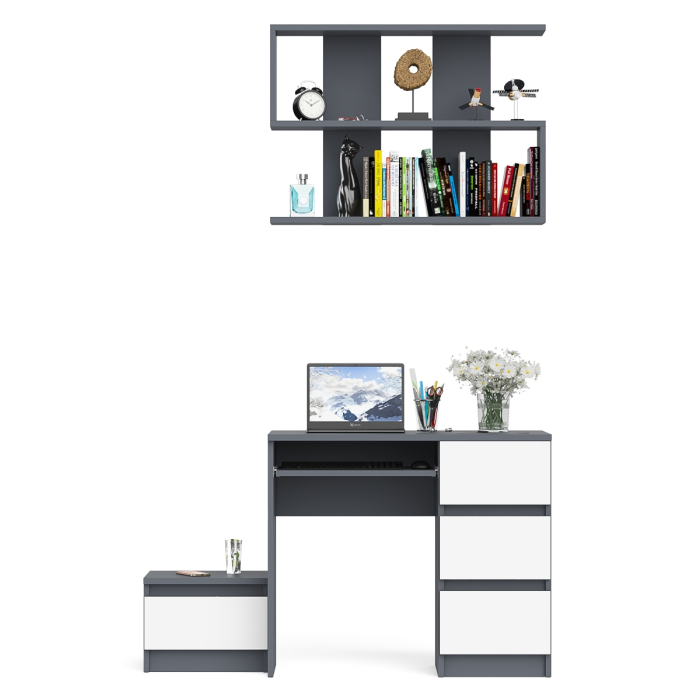 Прямые компьютерные столы, Компьютерный стол Мори МС-6 ящики справа с навесной полкой 900 и тумбой с ящиком