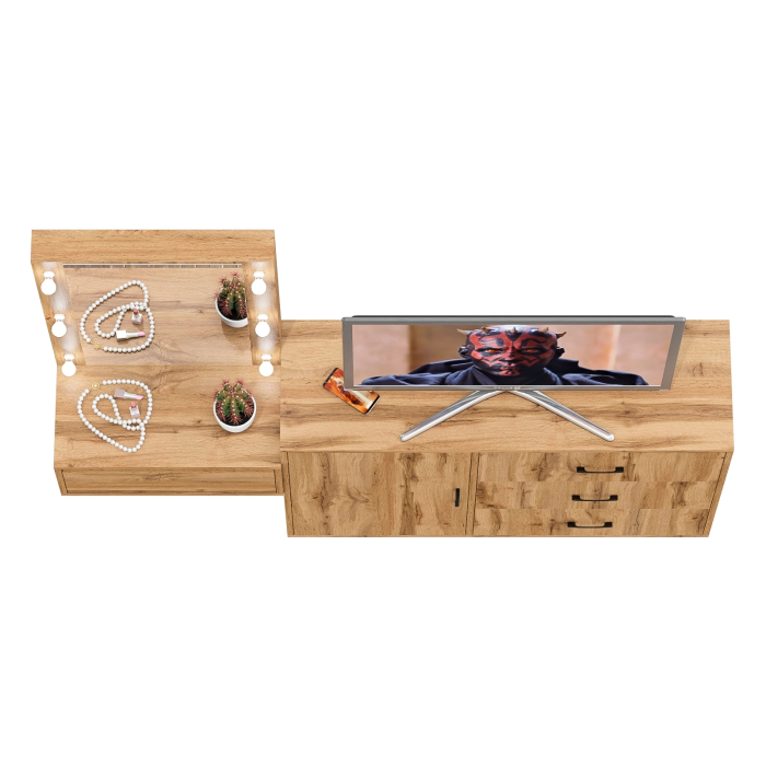 Туалетные столики, Комод с дверками и ящиками 122-1204 и косметический столик навесной с подсветкой