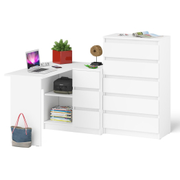 Высокий комод 700 пять ящиков и угловой компьютерный стол МС-16 правый серии Мори