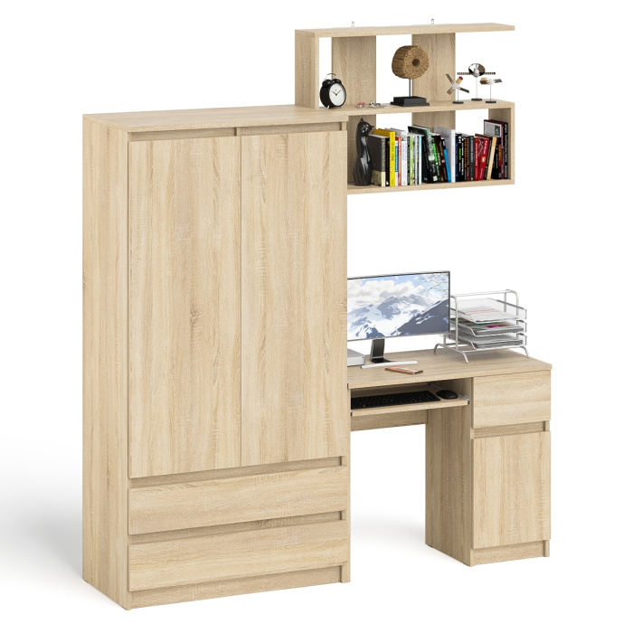 Домашние кабинеты, Стол компьютерный с ящиком МС-1 правый с навесной полкой и шкаф-комод МШ900.1 Мори