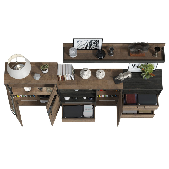 Стенки для гостиной, Комод с витриной с подсветкой с комодом с ящиком и дверкой и с комодом три ящика и ниша Трувор