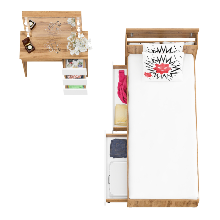 Спальные гарнитуры, Кровать с ящиками Ксения 900 и столик косметический с подсветкой Сура