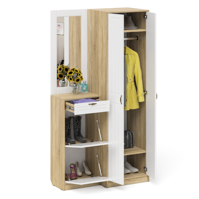 Прихожие, Зеркало для прихожей с обувницей и шкафом П-6 № 17 МДФ фрезеровка прованс