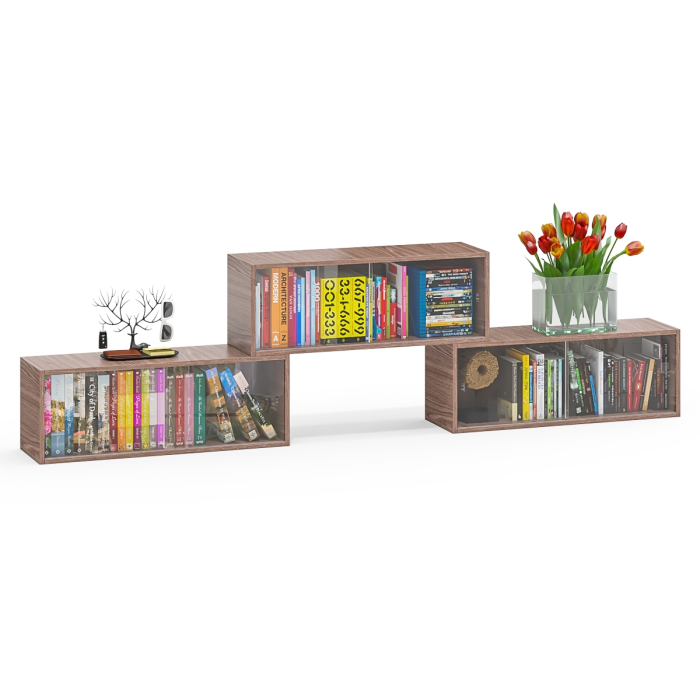 Настенные полки, Три книжные полки КН1 со стеклянными сдвижными дверками