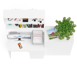 Стол компьютерный Мори МС-1 правый с высоким комодом на пять ящиков и навесной полкой