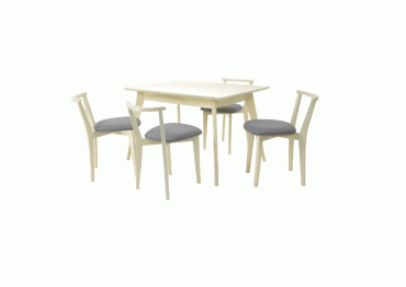 Стол Сканди 120 слоновая кость со стульями Франк слоновая кость рогожка серый
