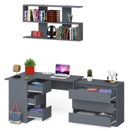 Комод на три ящика Мори МК800.1 с компьютерным столом для работы левый и открытой полкой