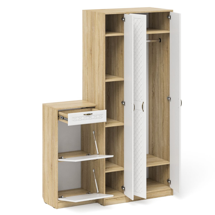 Прихожие, Тумба для обуви две секции в прихожую П-6-500 с пеналом и шкафом фрезеровка ромб