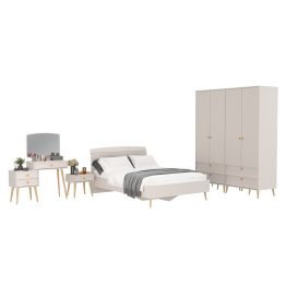 Туалетный столик с зеркалом Афина с кроватью 1400 с тумбочкой и двумя шкафами