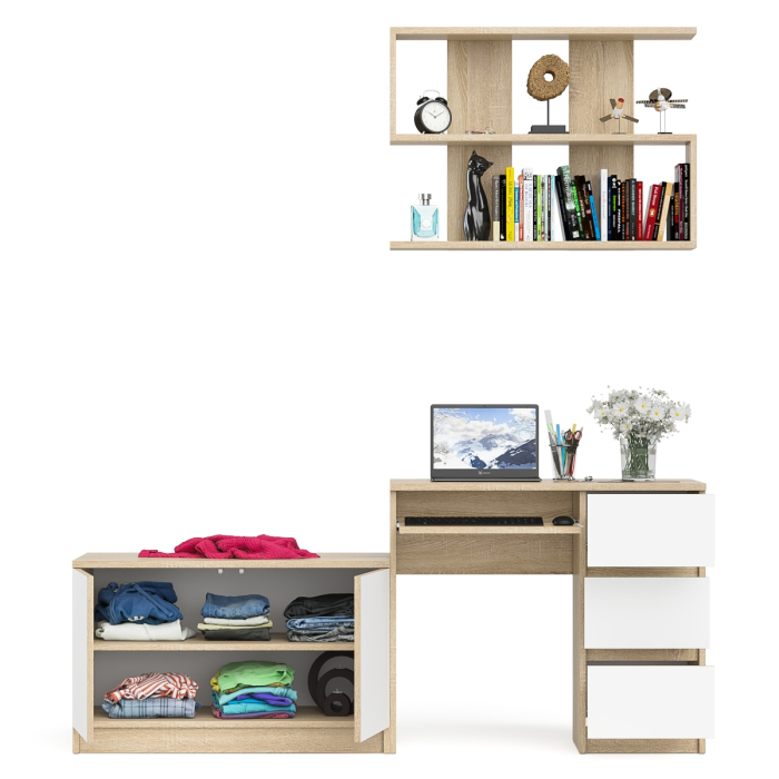 Прямые компьютерные столы, Открытая полка Мори 900 с компьютерным столом Мори МС-6 правый и тумбочкой с дверками