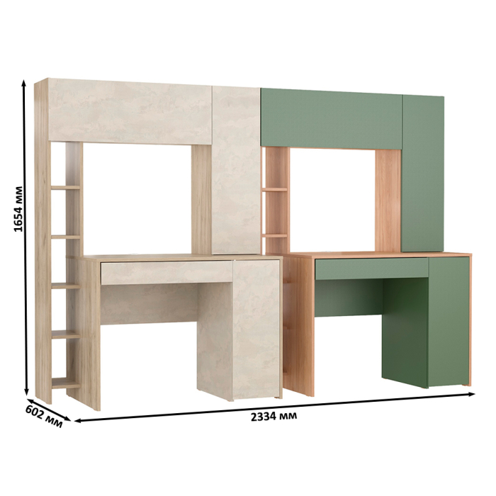 Прямые компьютерные столы, Два стола с надстройкой Mobi Комфорт 12.71