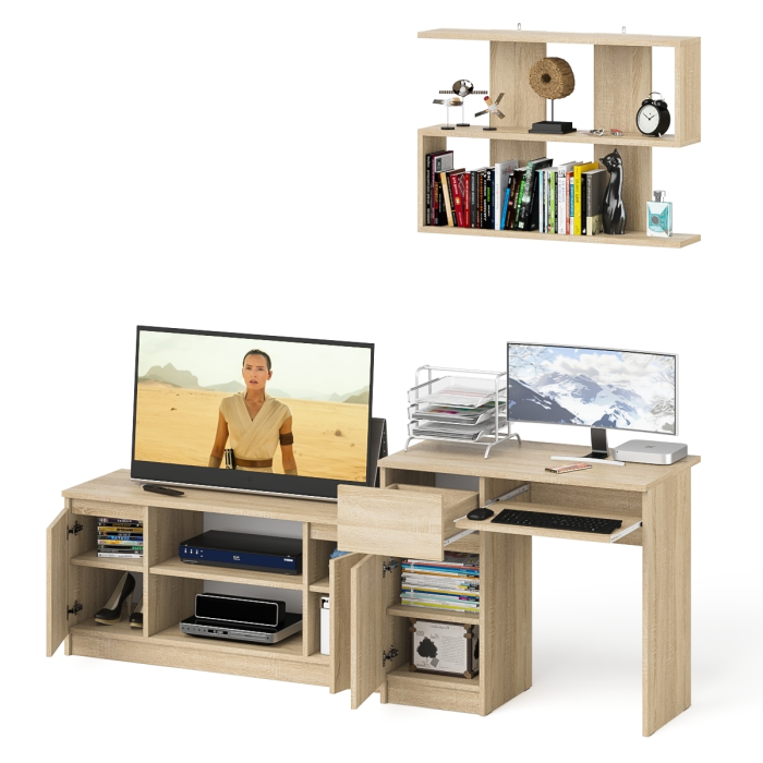 Прямые компьютерные столы, Стол однотумбовый компьютерный Мори МС-1 левый с полкой на 900 и тумбой на 1200