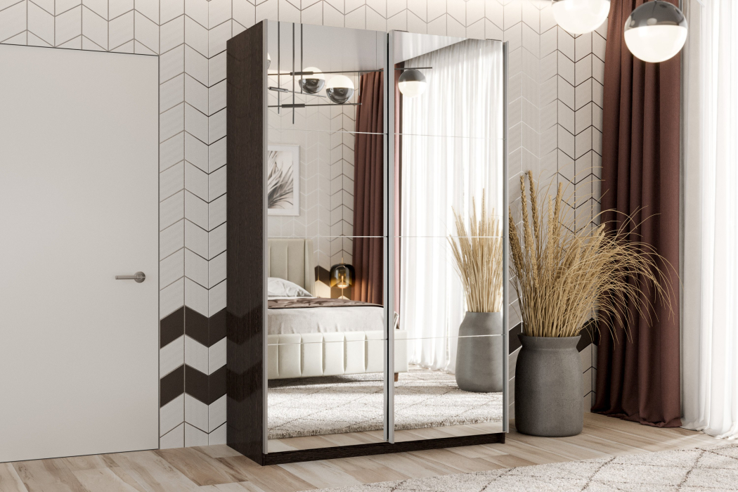 Шкафы-купе 2-х дверные, Шкаф-купе Smart 1424 2х дверный (фасады зеркало) профиль серебро