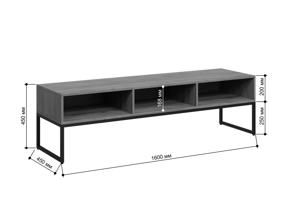 ТВ-тумбы, Тумба Айсберг Лофт большая/открытая Черный