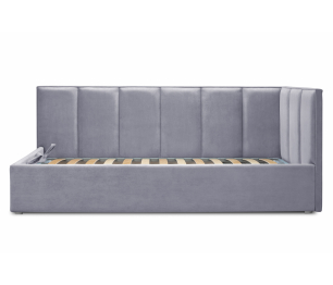 Кровать с мягким изголовьем угловая Лайф 140 с подъемным механизмом, микровелюр