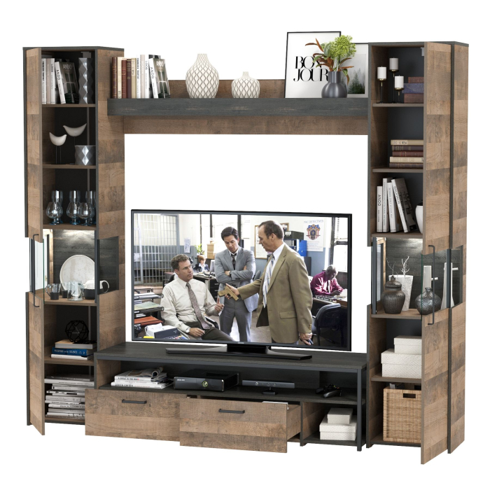 Стенки для гостиной, Индустриальная гостиная в стиле лофт с подсветкой Трувор № 17