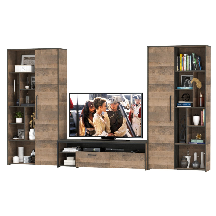 Стенки для гостиной, Два шкафа-стеллажа в стиле лофт и тумба для аппаратуры Трувор