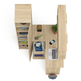 Угловой компьютерный стол с ящиками Мори МС-16 левый с книжной полкой и пеналом с полками