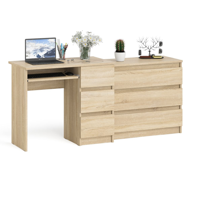 Домашние кабинеты, Компьютерный стол с тремя ящиками МС-6 правый с комодом на три ящика Мори