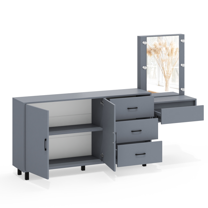 С зеркалом, Косметический навесной столик с подсветкой и комод с ящиками и дверками 123-1604