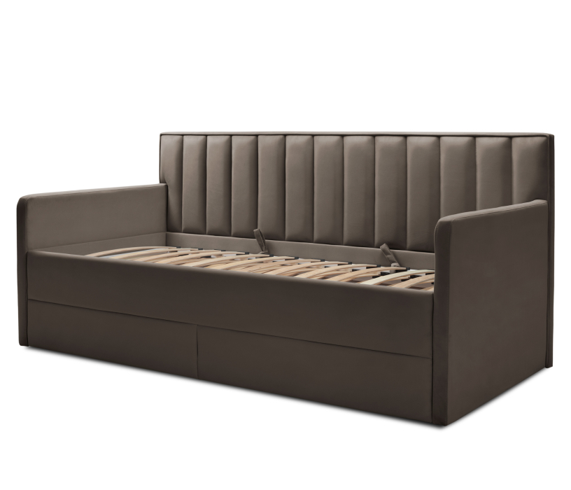 Мягкая кровать, Кровать с  дополнительным спальным местом  и боковинами Порше, микровелюр