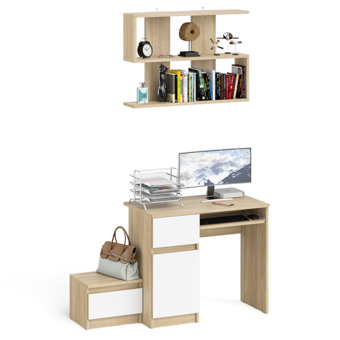 Прямые компьютерные столы, Стол компьютерный Мори МС-1 левый с тумбой и полкой 900