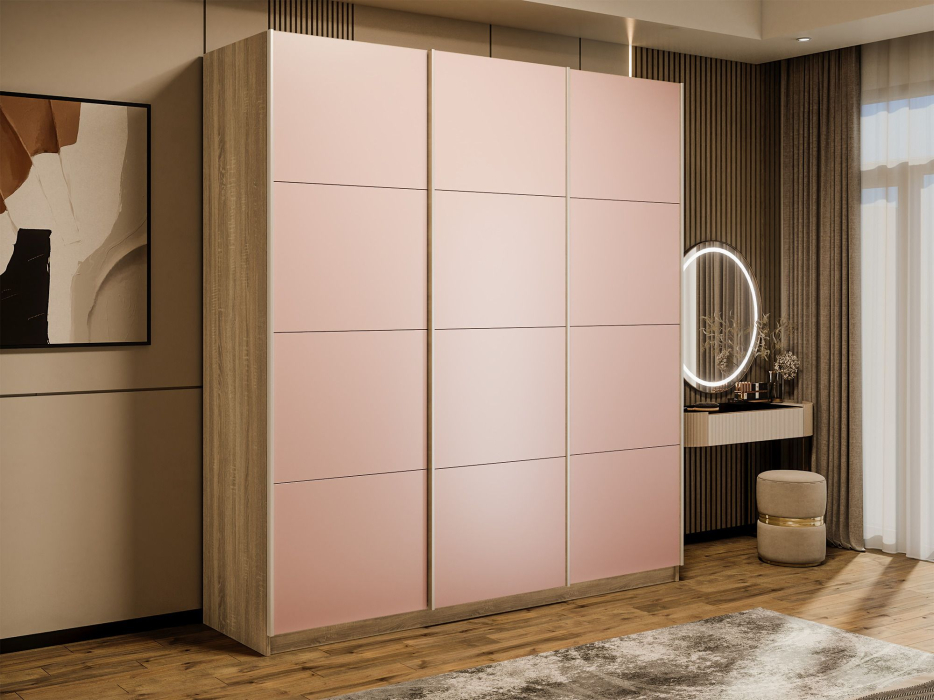 Шкафы-купе 3-х дверные, Шкаф-купе Прайм 3-х дверный Стекла пудра/Доводчики 210х57х230