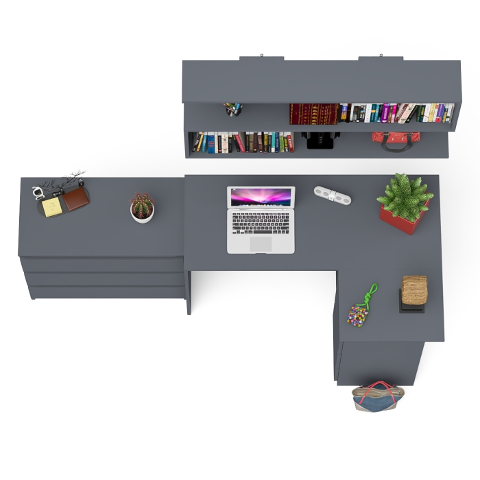 Домашние кабинеты, Стол компьютерный Мори МС-16 правый с навесной полкой и комодом МК800.1