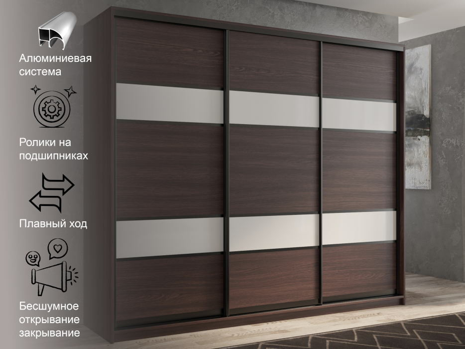 Шкафы-купе 3-х дверные, Шкаф-купе 3х дверный Кааппи 8 240х60