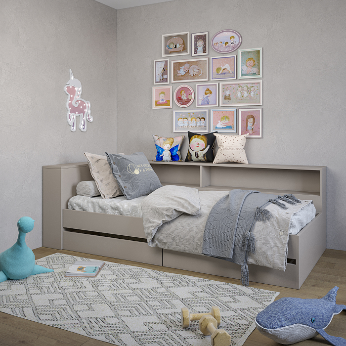 Кровати 90 см, Набор Кровать Ксения 900 с ящиками и прикроватным блоком