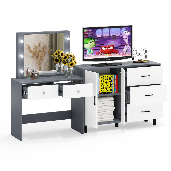 С зеркалом, Комод 123-1204 и косметический столик с подсветкой СТ-5