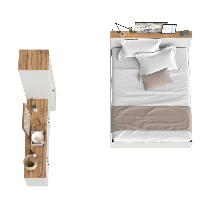 Спальные гарнитуры, Бельевой шкаф-пенал Остин с кроватью с основанием и комодом на 6-ть ящиков