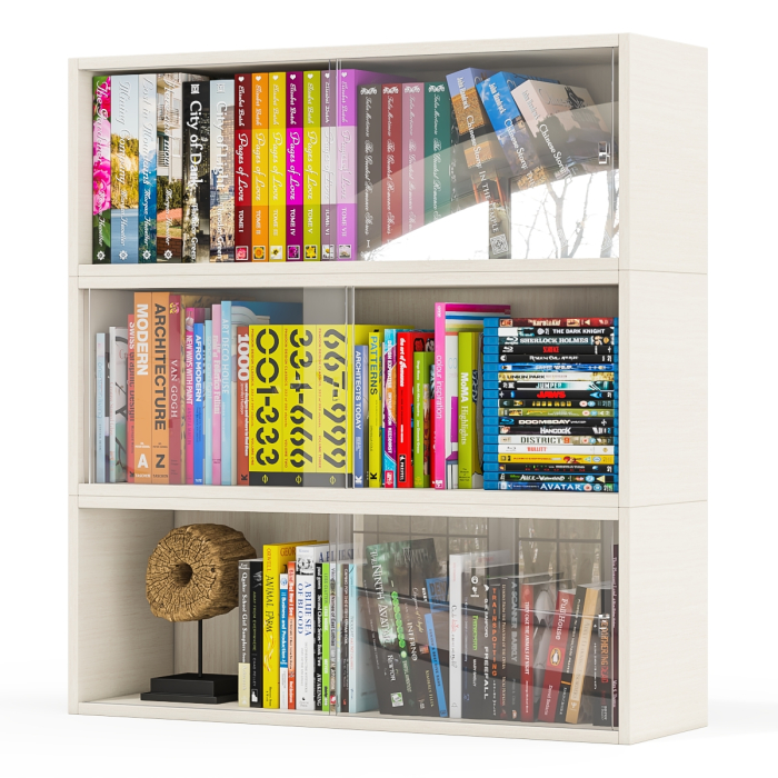 Настенные полки, Три книжные полки КН1 со стеклянными сдвижными дверками