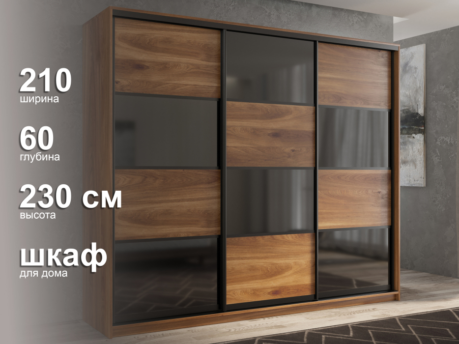 Шкафы-купе 3-х дверные, Шкаф-купе 3х дверный Кааппи 13 210х60