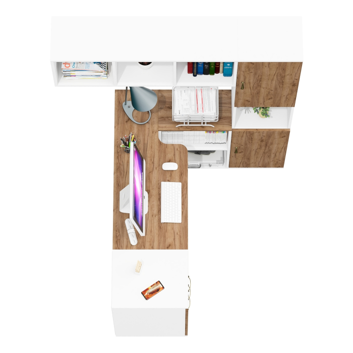 Домашние кабинеты, Мебель в рабочий кабинет Лидер-8 из стола с полкой и пенала с тумбой с ящиками