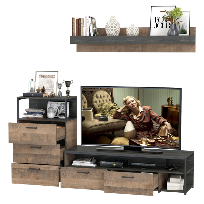 Стенки для гостиной, Комод с ящиками Трувор с тумбой под аппаратуру и полкой