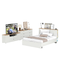 Спальные гарнитуры, Кровать двуспальная с ортопедическим основанием Остин с ТВ-тумбочкой и комодом 16.240