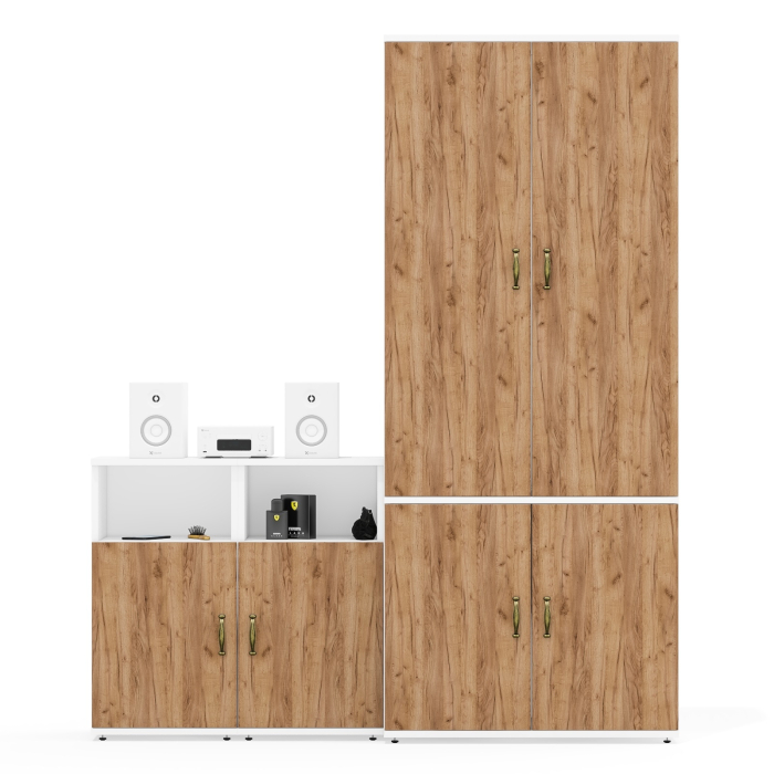 Домашние кабинеты, Широкий шкаф для одежды Лидер-8 и две тумбочки с нишей и полкой за дверкой