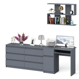 Компьютерный стол МС-1 левый с широким комодом МК1380-6 и полкой Мори 900