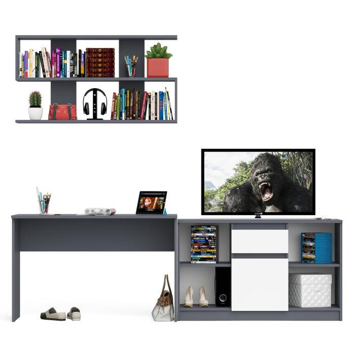 Прямые компьютерные столы, Тумба большая с дверками и нишами с письменным столом Мори и верхней полкой на 1200