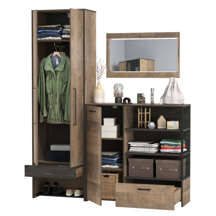 Прихожие, Шкаф для одежды в прихожую Трувор с зеркалом 15.30 и комодом-тумбой