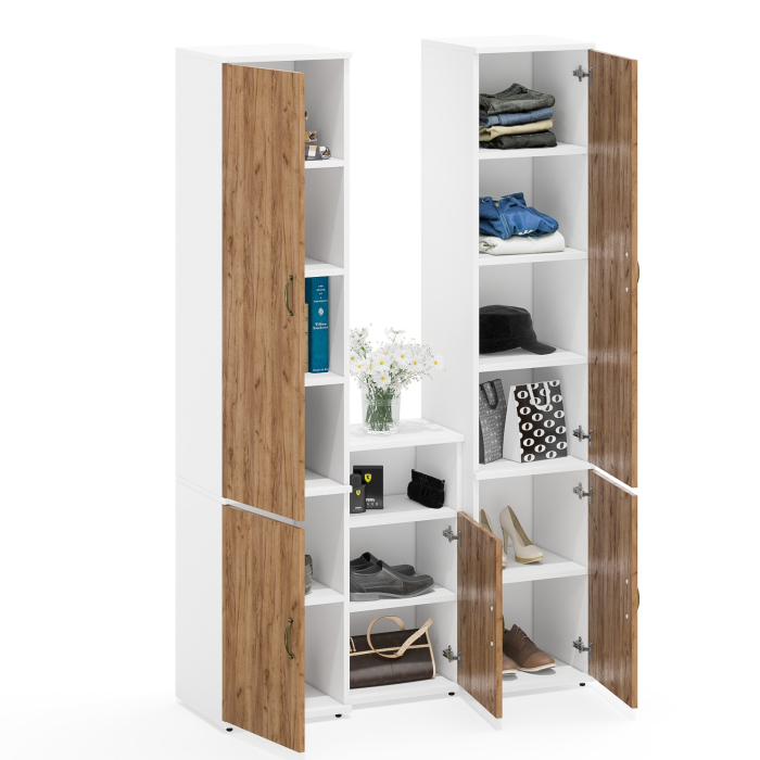 Домашние кабинеты, Тумба с дверкой и полкой внутри и два пенала пять полок каждый Лидер-8