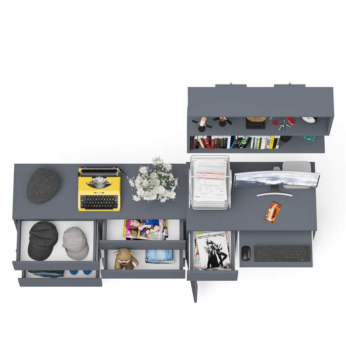 Прямые компьютерные столы, Большой комод на 6-ть ящиков Мори с компьютерным столом МС-1 левый и полка открытая на 900