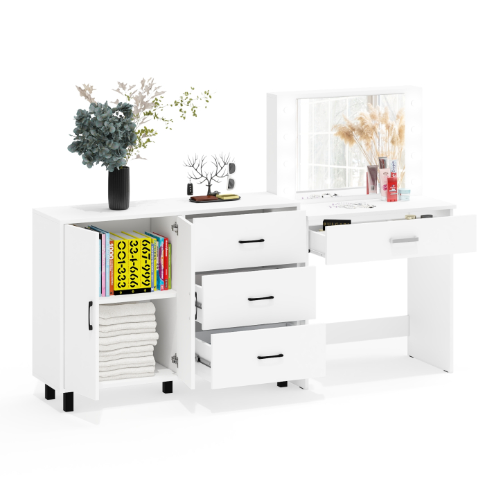 С зеркалом, Столик туалетный с подсветкой СТ-4 и комод-тумба с ящиками 123-1204